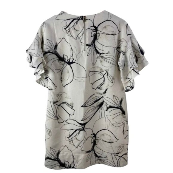 Vince Camuto White Black Floral Layered Ruffle Flutter Sleeve Mini Dress Size 16 - Picture 3 of 16